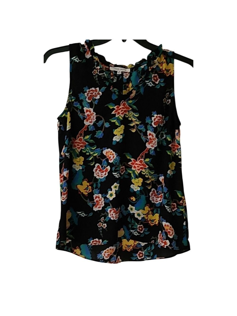 Rose Olive Floral Sleeveless Blouse Medium
